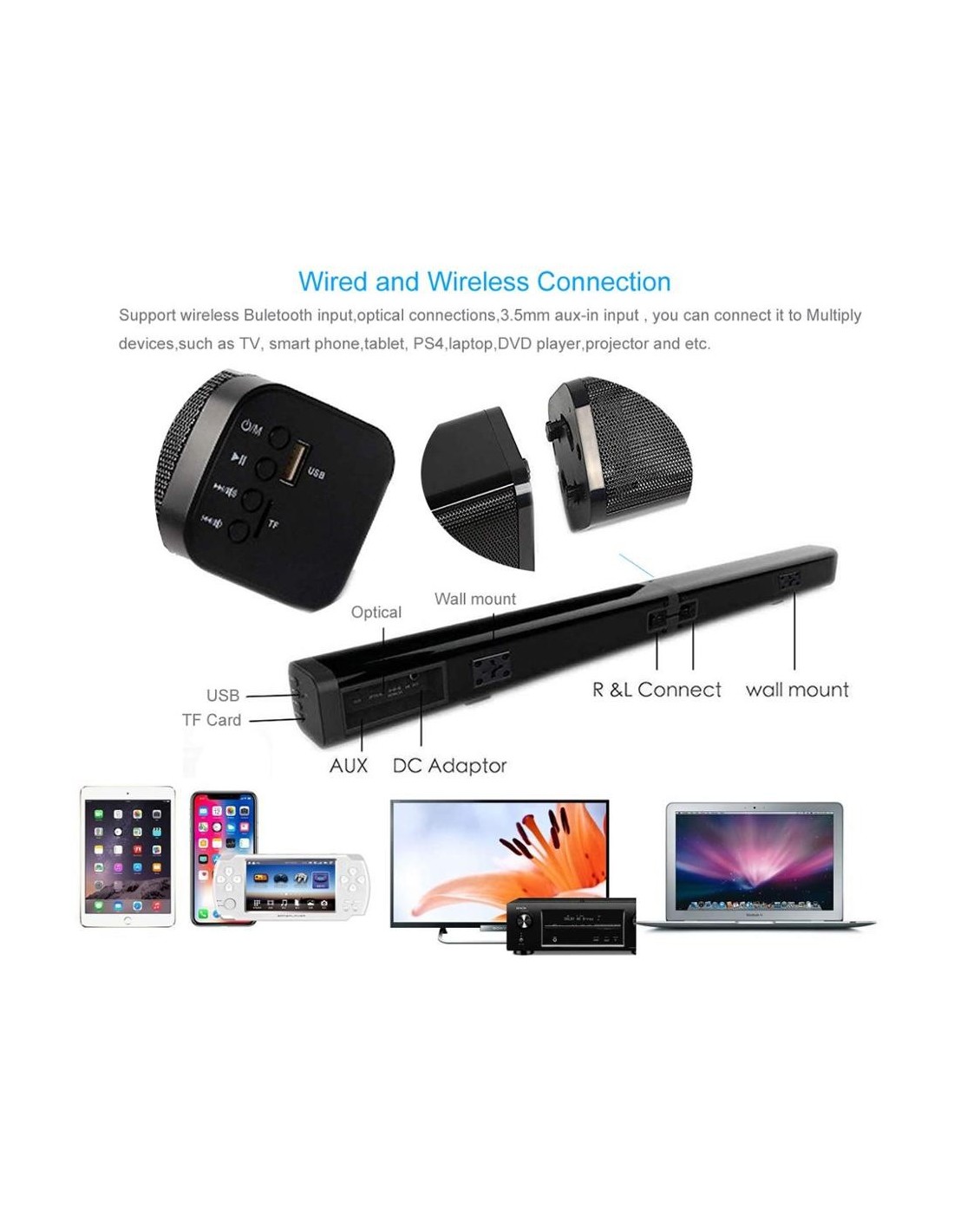 supporto Bluetooth/AUX/RCA/USB/ingresso ottico a parete Soundbar Soundbar Soundlink 60 W Wireless Bluetooth 5.0 TV Soundbar altoparlante home theatre
